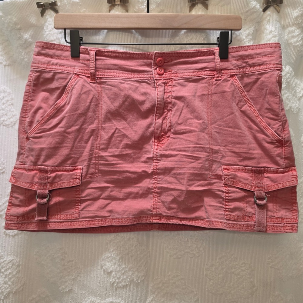 American‎ Eagle Pink Cargo Mini Skirt Low Rise Utility D-Ring Size 14 Regular